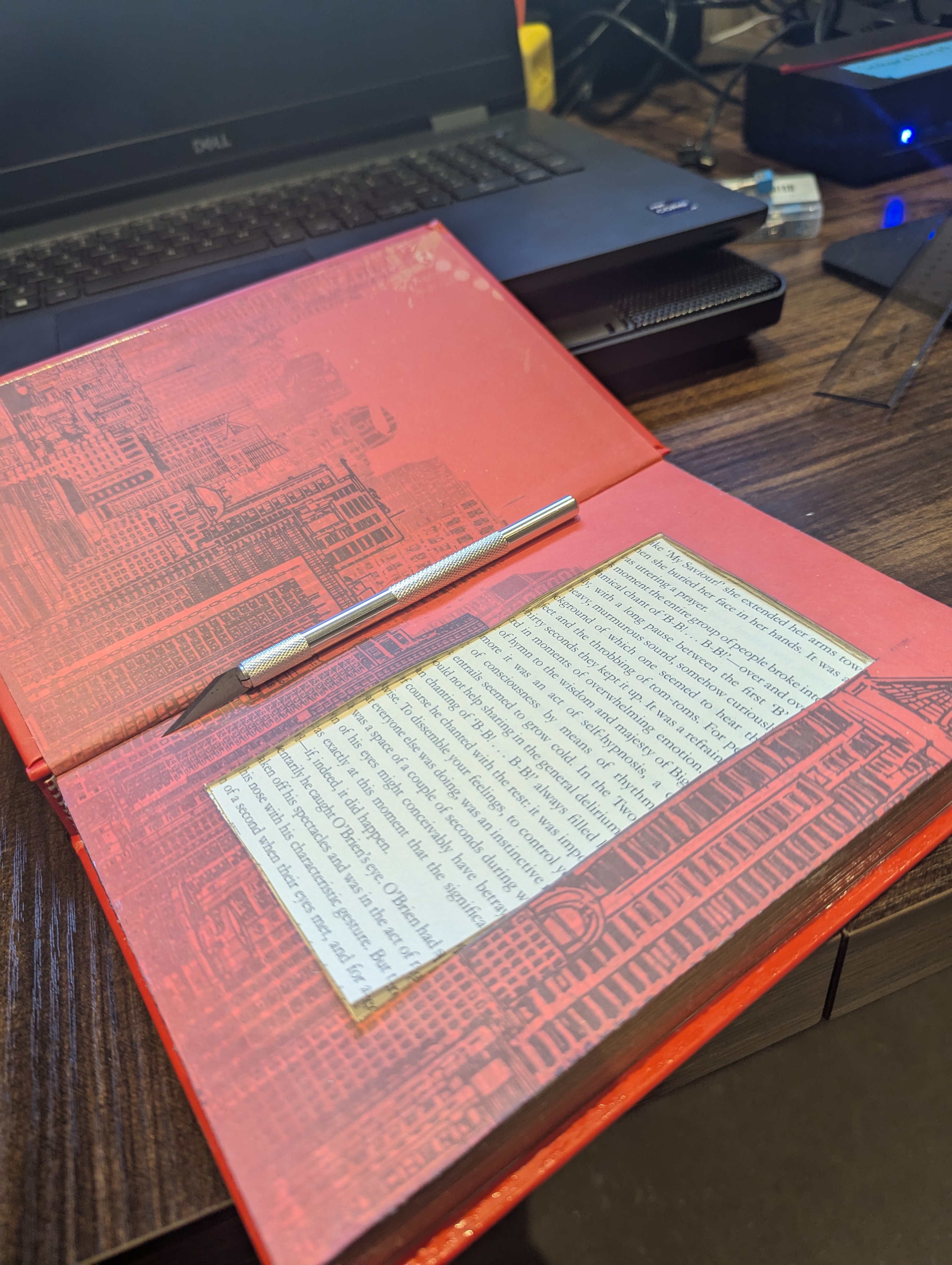 Starting to hollow the book after gluing pages together