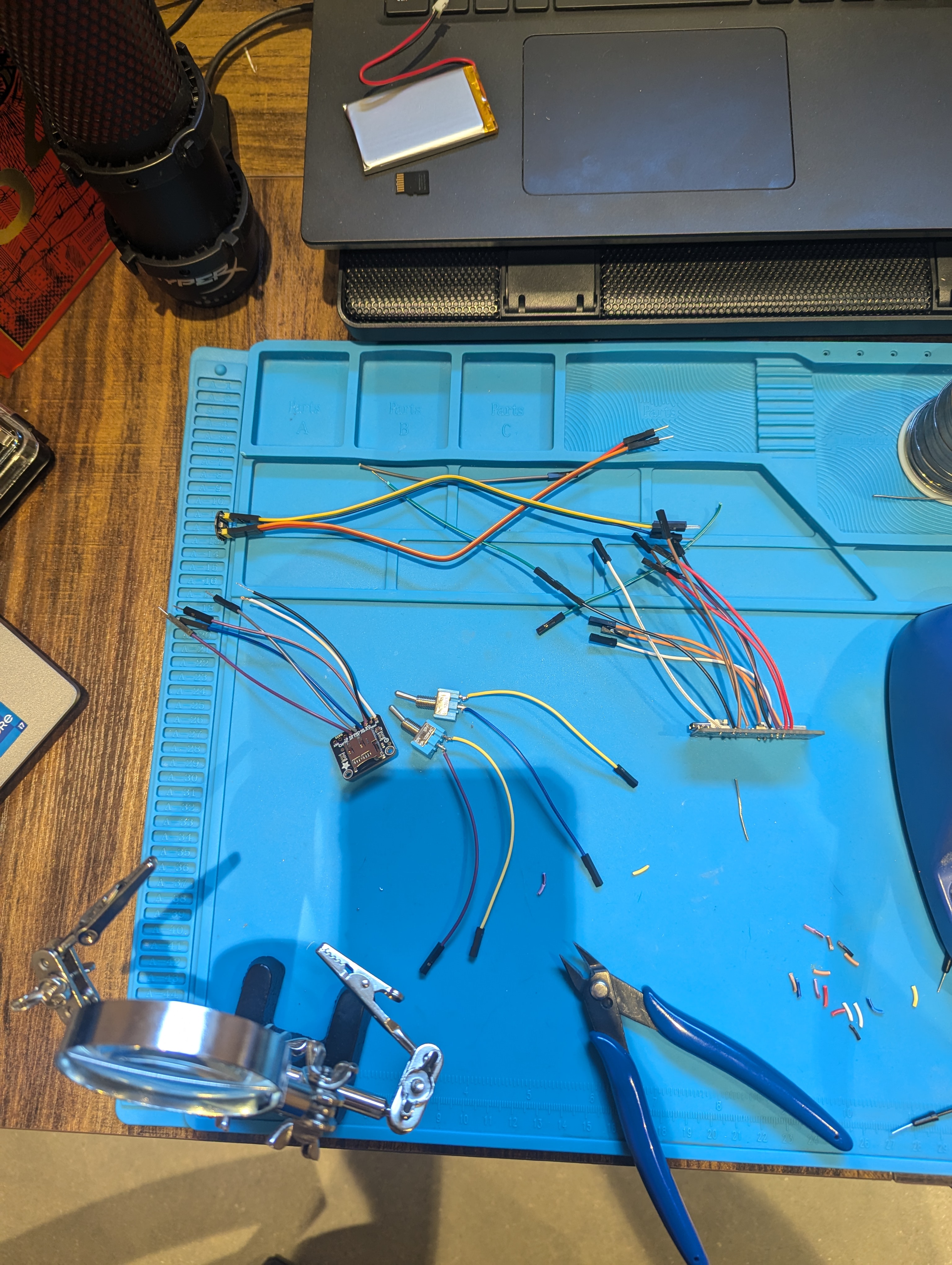 Soldering mat with wired components laid out